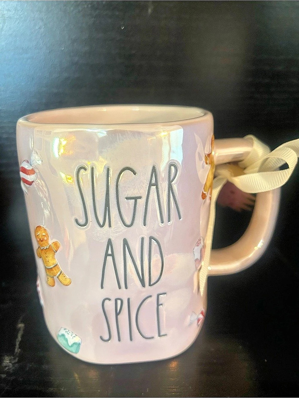 Rae Dunn Sugar and Spice Gingerbread Mug Pink & White NWT
